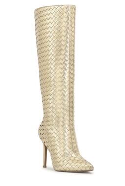 INC Women's Savonia Woven Knee High Side Zipper Boots Gold Size 7M Textured NWOB